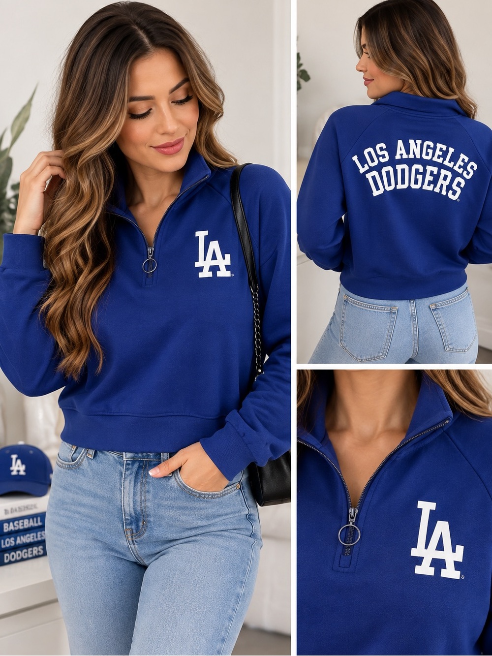 Los Angeles Dodgers Women’s Quarter Zip Pullover Blue Size S MLB